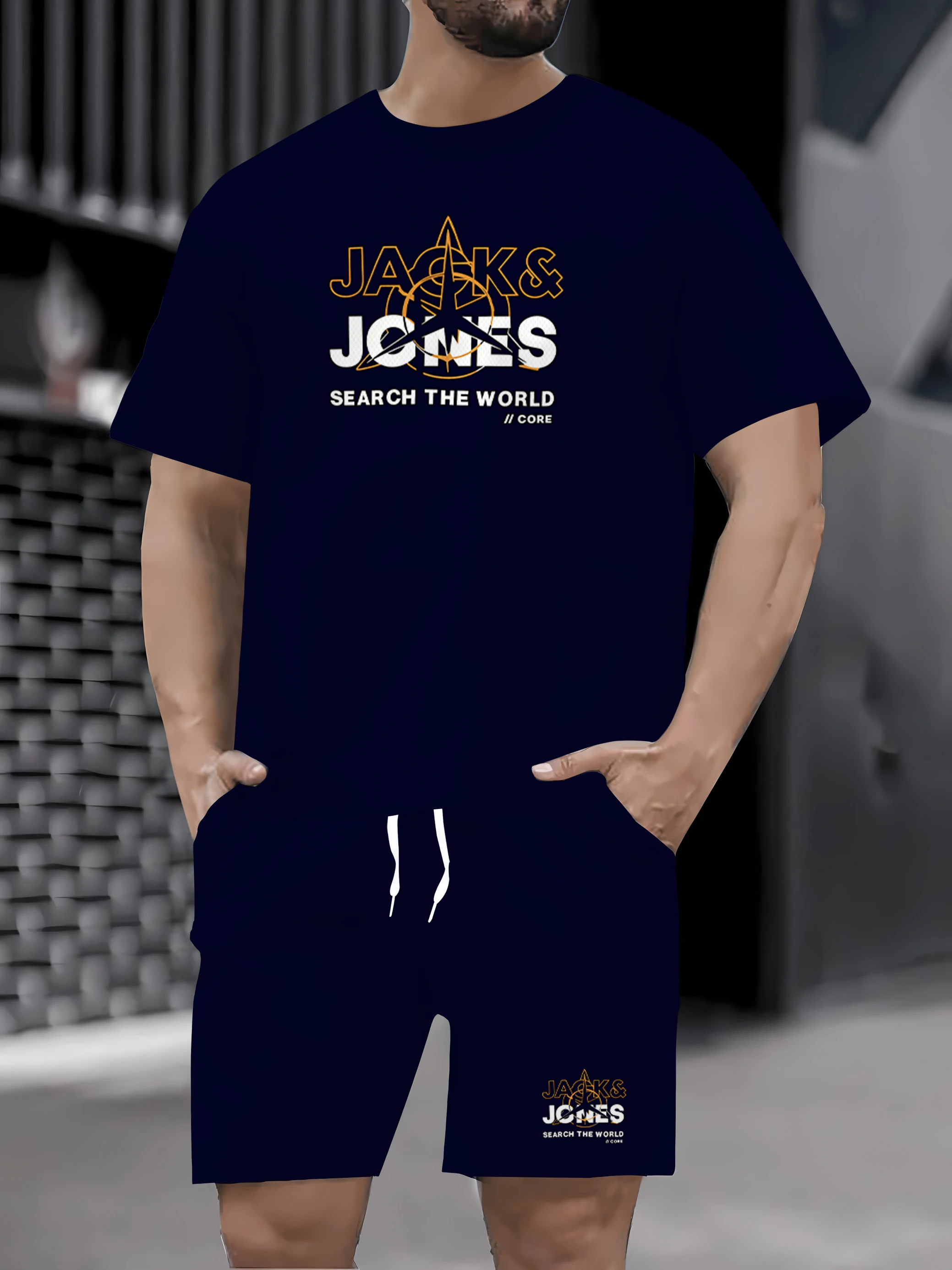 

2025 Summer 2D Printed Men's Short sleeved Fashion T-shirt and Casual Shorts Set Soft and Comfortable