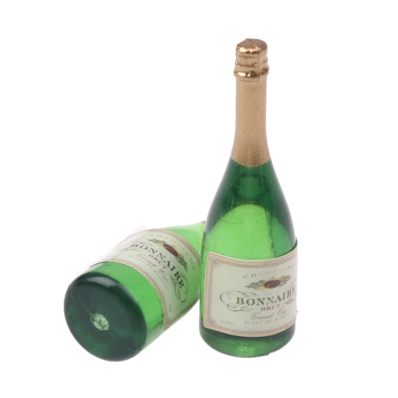 Bouteilles de boisson de Champagne pour maison de poupée, 2 pièces, Mini décor de maison de poupée à l'échelle 1/12