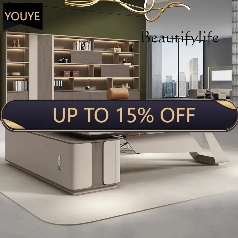 

Q Fashionable Light Luxury Boss Table Office Desk And Chair Combination Desk Simple Modern Chairperson's Desk