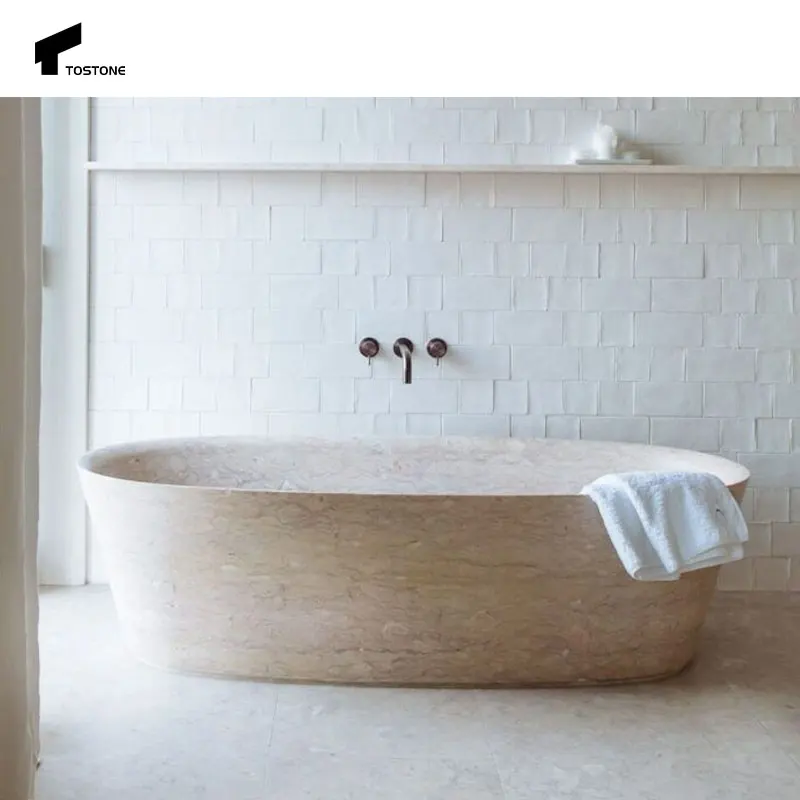 Tostone High Quality Freestanding Grey Tone Marble Bathtub for Indoor Villa Bathrooms Natural Stone Design for Luxury Bathrooms