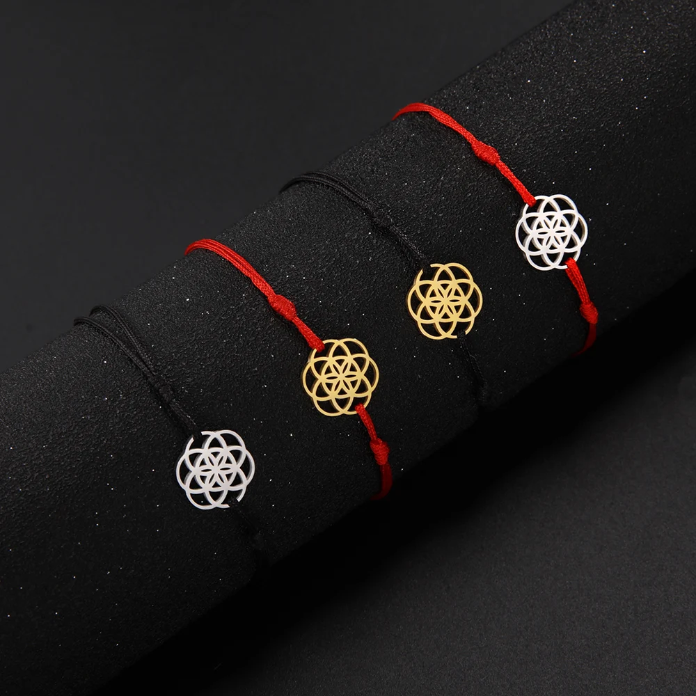 Dawapara Seed of Life Bracelet Sacred Geometry Flower of Life Yoga Symbol Stainless Steel Amulet for Protection Kabbalah Jewelry