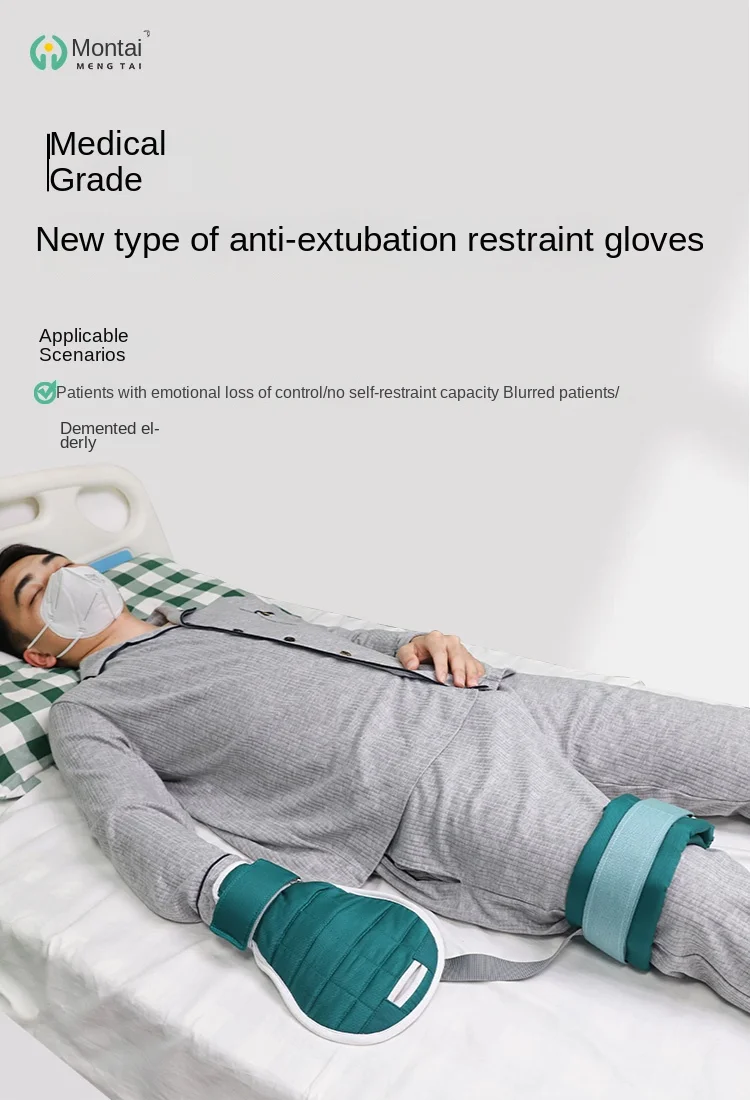 Anti-Extrubations-Rückhaltehandschuhe, doppelte Zurückhaltung von Händen und Beinen, atmungsaktiv, Anti-Greifen, Handgelenk und Bein, feste dicke Baumwolle – Detail 1