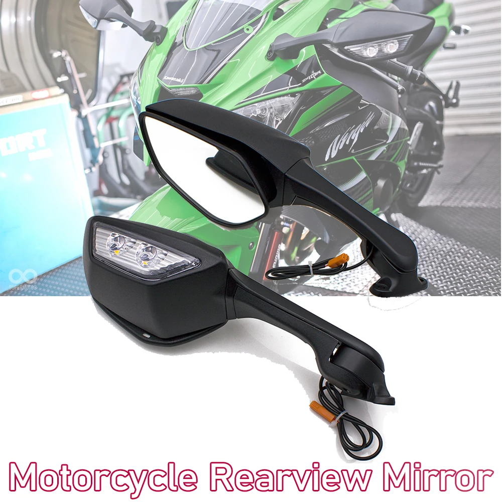 Motorcycle Rearview Mirror With LED Turn Light Housing Foldable For Kawasaki Ninja ZX-10R ZX10R ZX 10R 2011 2012 2013 2014 Moto 