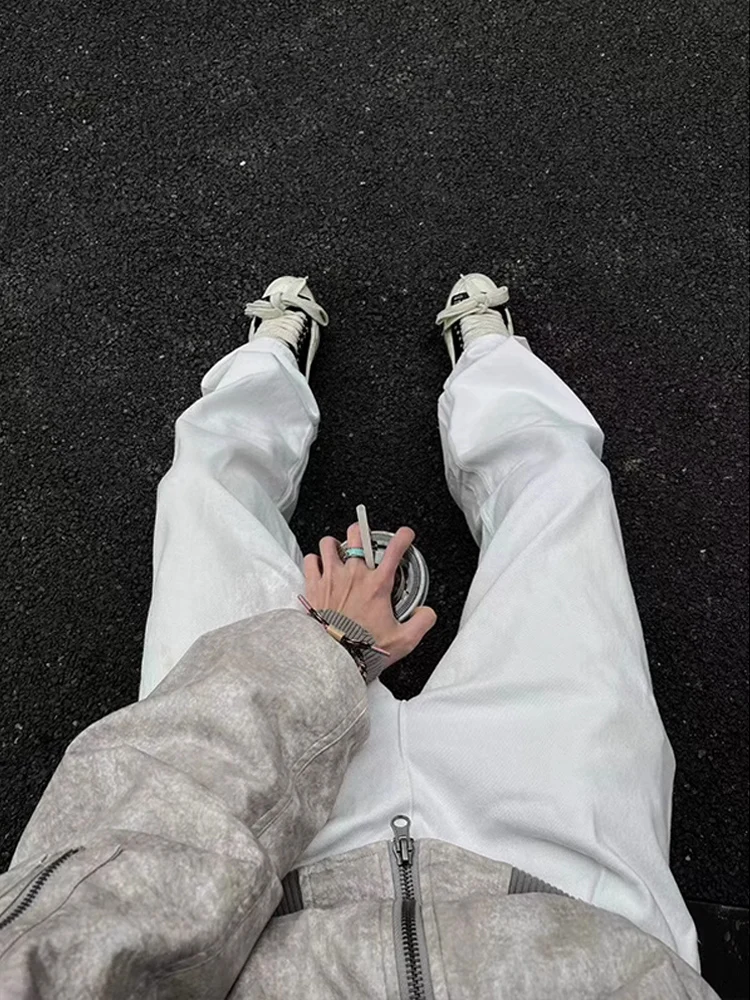 

Cleanfit White Elastic Jeans Men's Casual High Street Slim Straight Vibe Pants Cool Leisure Long Trousers Youth Faion