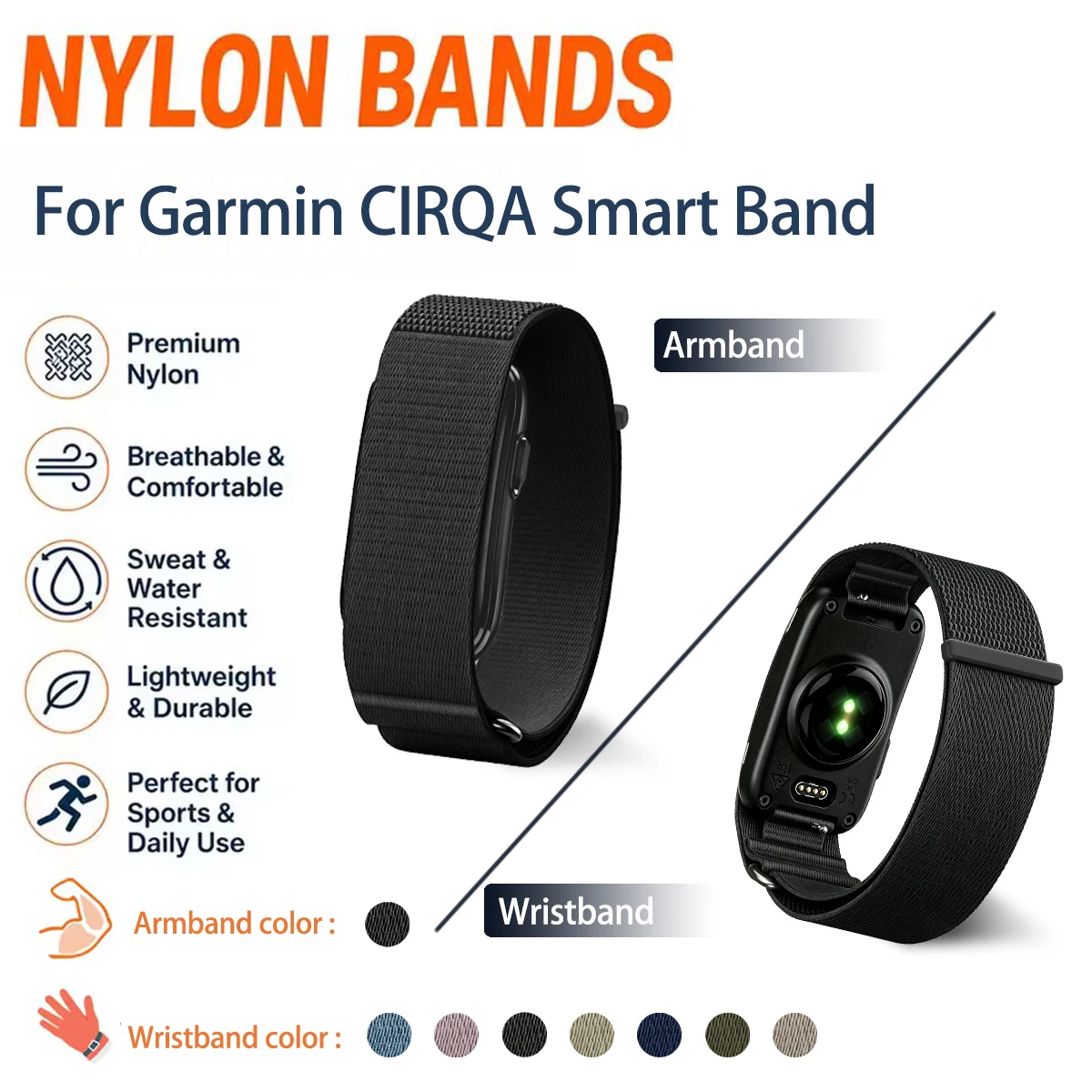 Premium Nylon Biceps Arm/Wristband for Garmin CIRQA Smart Band Strap Fitness Tracker Strap Garmin CIRQA Smart Band Accessories