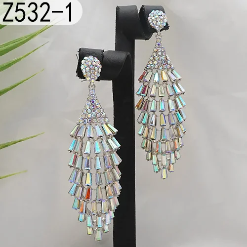 Damen AB Kristall Tropfen-Ohrringe Goldfarben Hohle Strass-Ohrhänger Hochzeit Party Braut Statement-Schmuck Geschenk – Detail 16