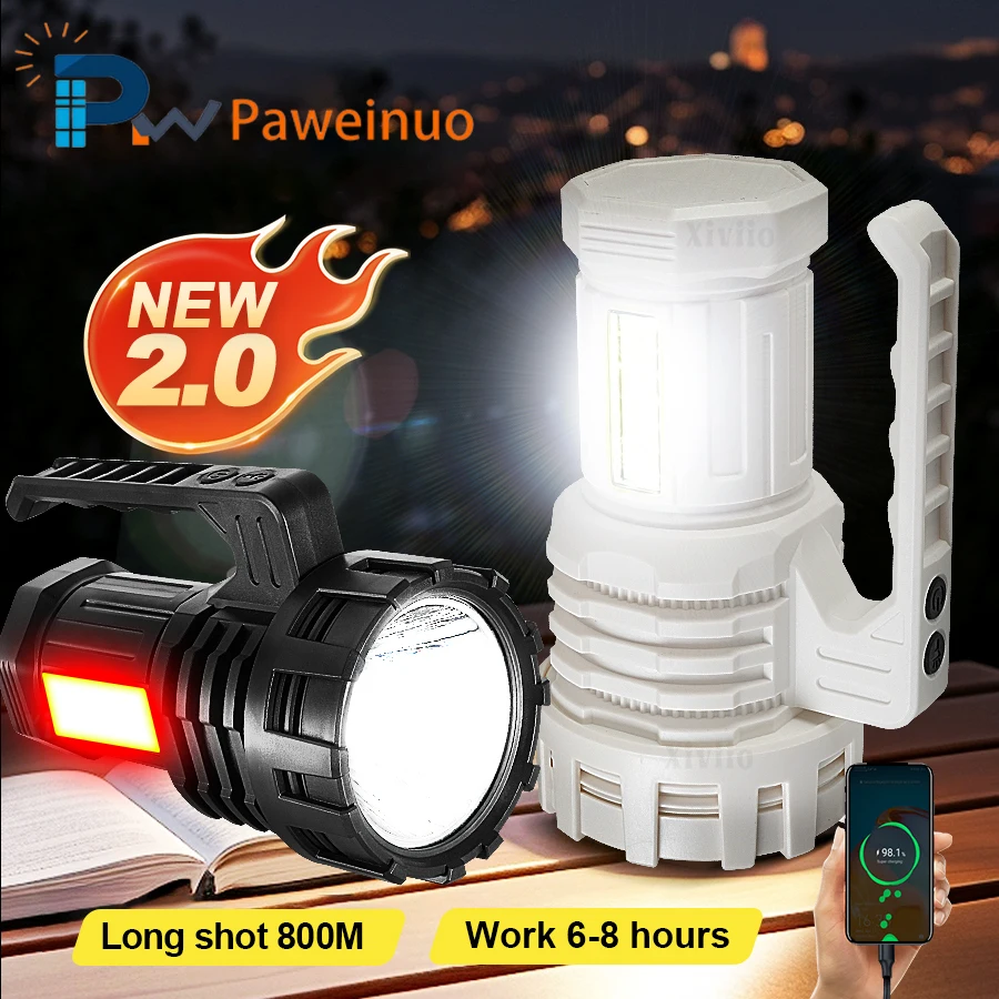 

Most Powerful Led Flashlight 6 Modes Rechargeable COB Red Light Tactical Torch Waterproof Emergency Lantern For Camping Fishing