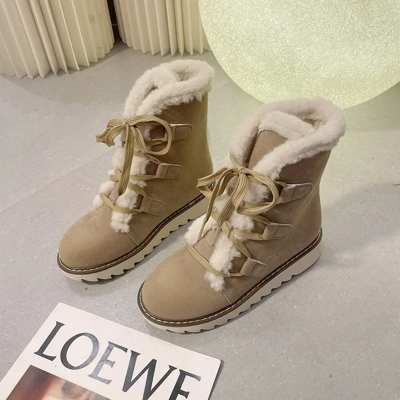 Botas de nieve impermeables para Mujer, zapatos de punta redonda con plataforma de felpa, cálidos, invierno, 2023