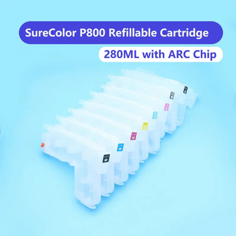 280ml 9 Colors Refill Ink Cartridge with Auto Reset Chip T8501 T8509 For Epson SureColor P800 Printer With Permanent ARC Chip Ic