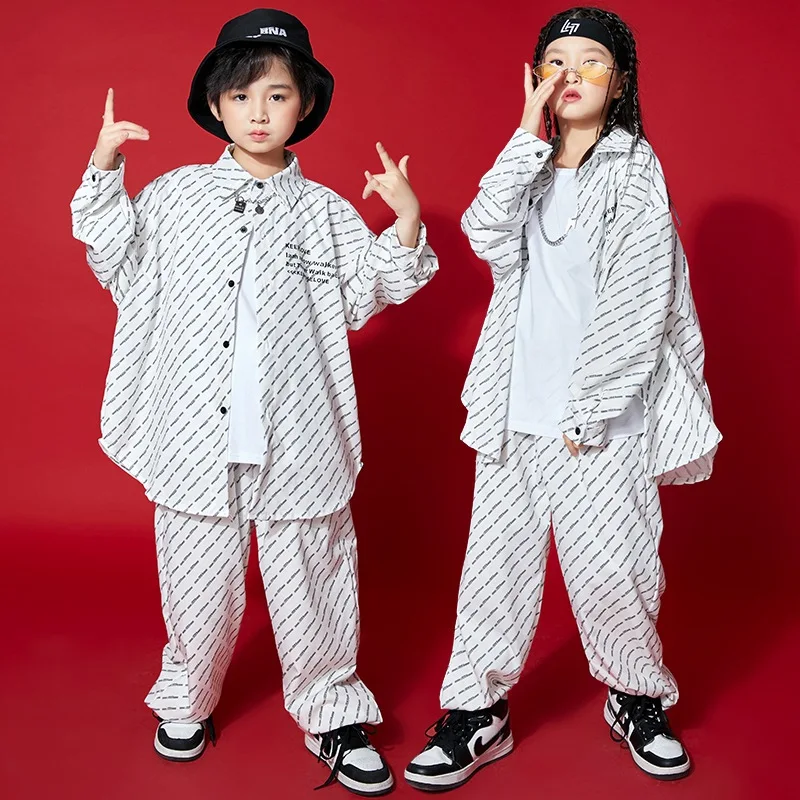 Kid Kpop Outfit Clothing for Girls Boys Geometry Print Oversized Print Shirt Top Streetwear Loose Pants Hip Hop Dance Costumes