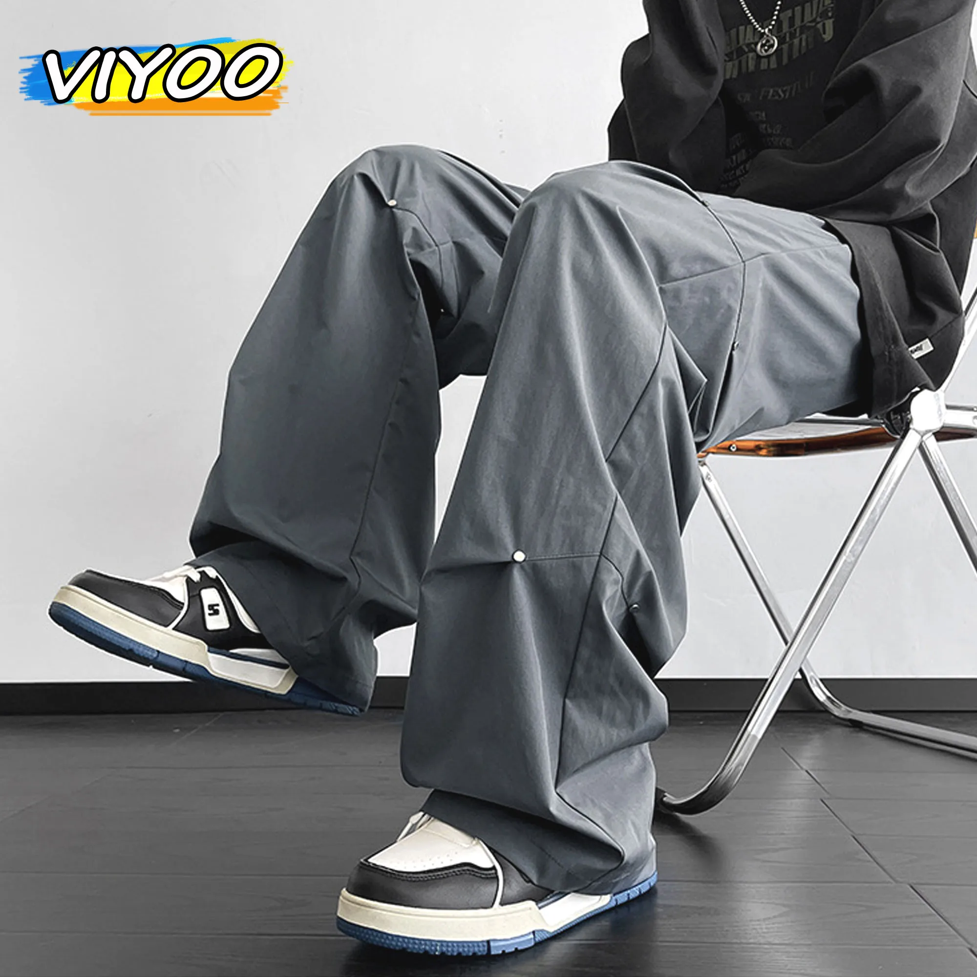 

American Men's Summer Parachute Baggy Cargo Pants Straight Track Pants Sweatpants Korean Reviews Many Clothes 2023 Streetwear