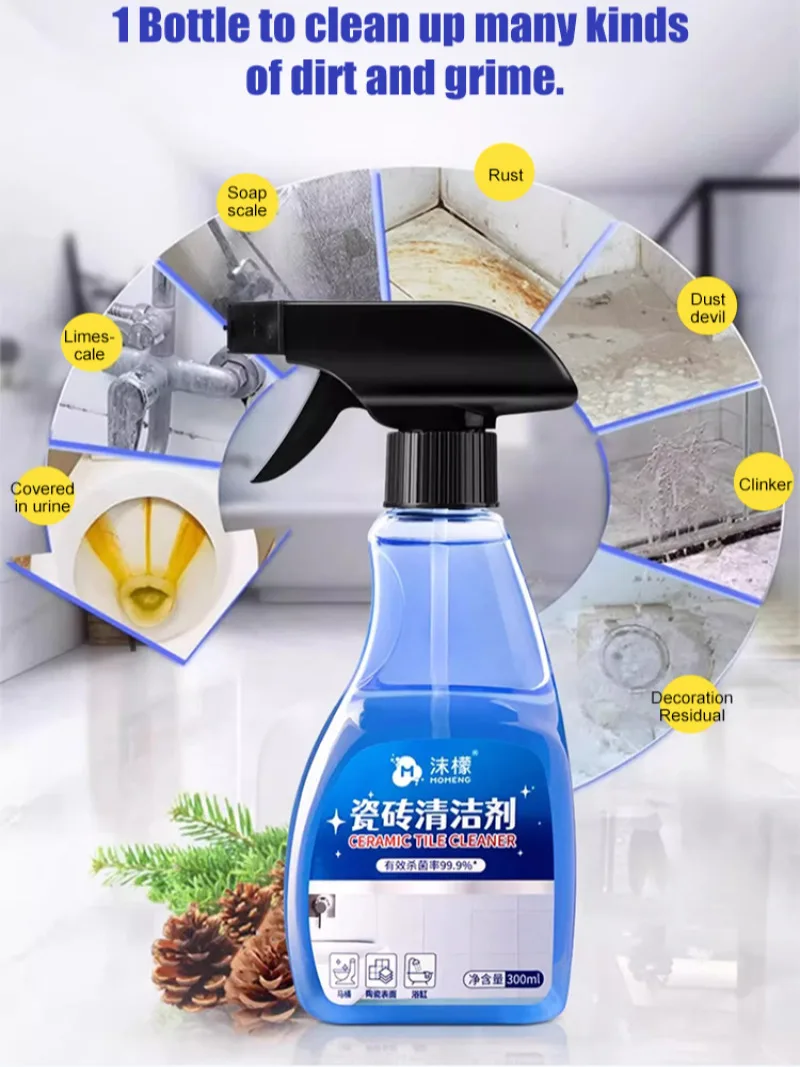 Powerful decontamination ceramic tile cleaner for bathroom