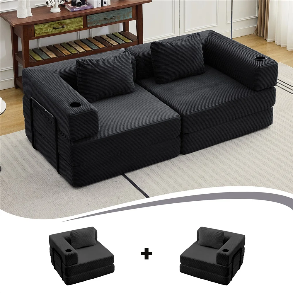Modernes Frei Kombinierbares Modulares Ecksofa Olivgrüner Cord Convertible Couch mit Getränkehaltern Platzsparende Möbel – Detail 37
