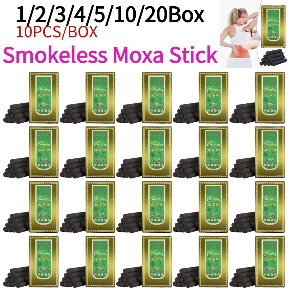  10Pcs/Box Smokeless Moxa Stick Wild Artemisia Argy Wormwood Mugwort Rolls Moxibustion Heating Acupuntura Massage Health Care