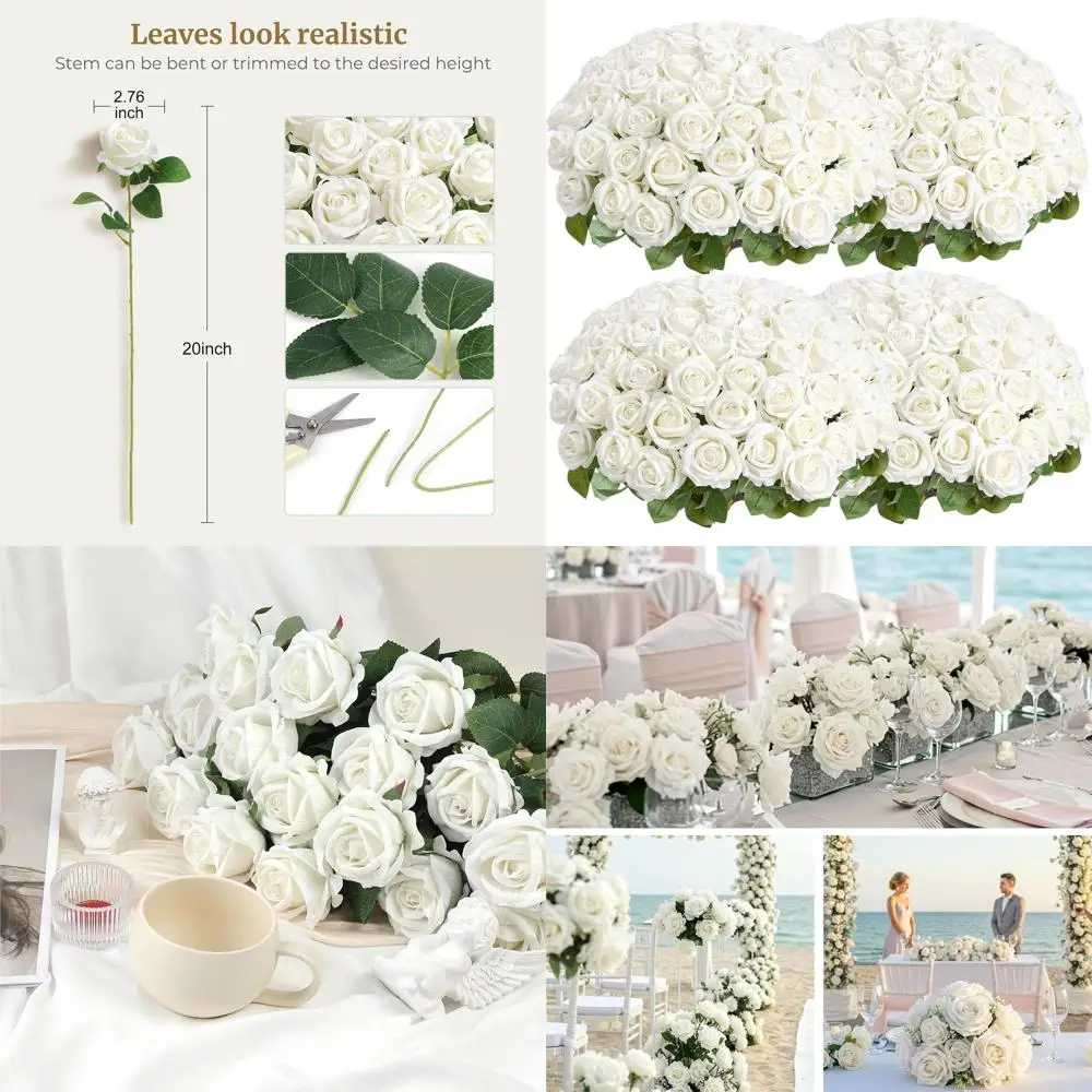 

Реалистичные белые искусственные розы - 104 шт. для свадеб, центральных элементов, Дня святого Валентина, Дня матери и декора для домашней вечеринки