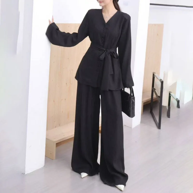 KWTX المرأة 2 قطعة بدل رجالي مجموعة SS25 عادية واحدة الصدر السترة عالية الخصر بنطال ذو قصة أرجل واسعة مربوط الخامس الرقبة الصلبة أنيقة #4