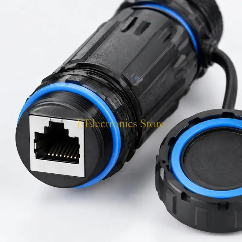 B03C CAT6 RJ45 Mount Panel Socket RJ45 Female-to-Female Coupler with Tethered End Cap and M25 Threaded Body for Outdoor Ethernet