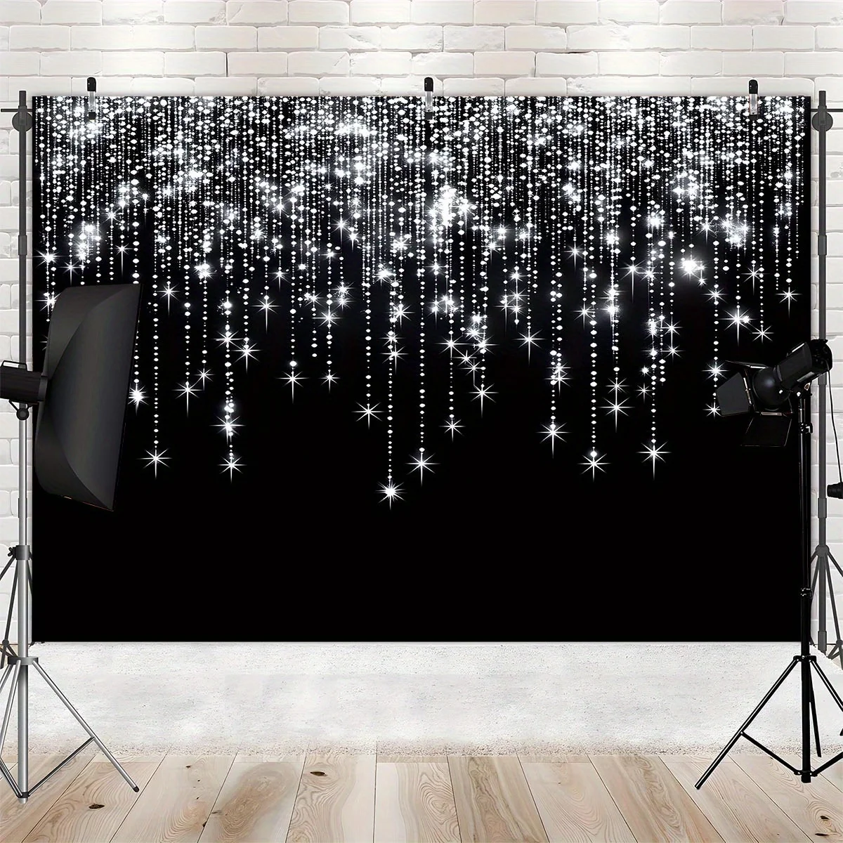 Banderas de fondo brillantes negras y plateadas, utilizadas para fotografía, adecuadas para transmisión en vivo, celebraciones de cumpleaños.