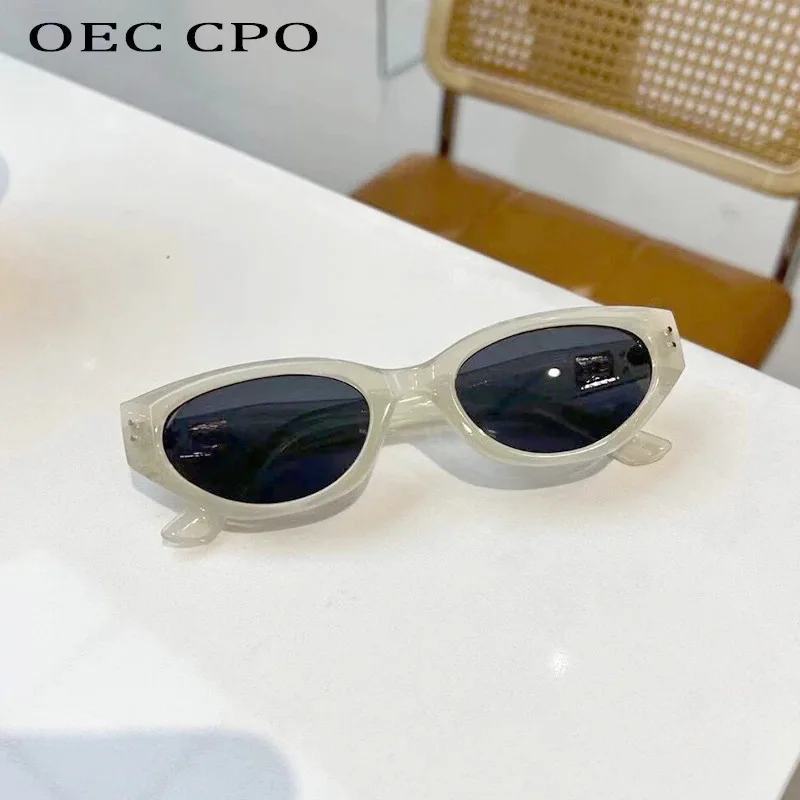 

OEC CPO Candy Color Women Cat eye Sunglasses Vintage Shades UV400 Rivets Decorate Eyewear Men Sun Glasses