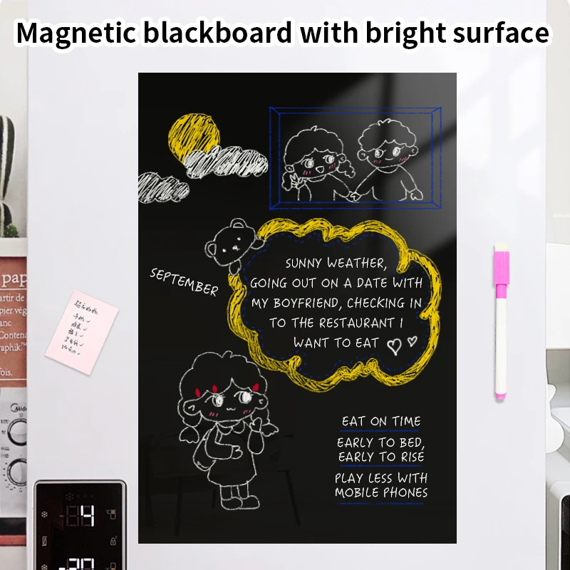 Magnetic Blackboard Sticker for Refrigerator, Soft Blackboard Sticker, Can Be Instantly Message Board, Memo Sticker
