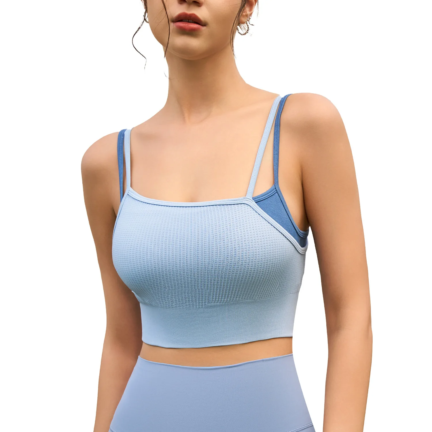 

Mermaid curve comes with cup fake two-piece color contrast can be worn outside yoga beautiful back underwear outside wear vest