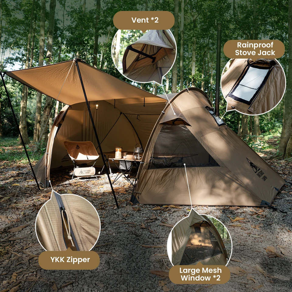 OneTigris Raven Nest Tunnel Hot Tent 2 Person Camping Shelter with