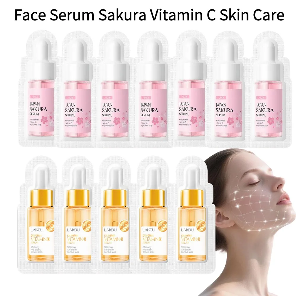 Sérum Facial de 1.5ml Sakura com Vitamina C, Ingredientes Naturais, Hidratante Suave, Cuidado de Emergência para a Pele, Portátil e Hidratante