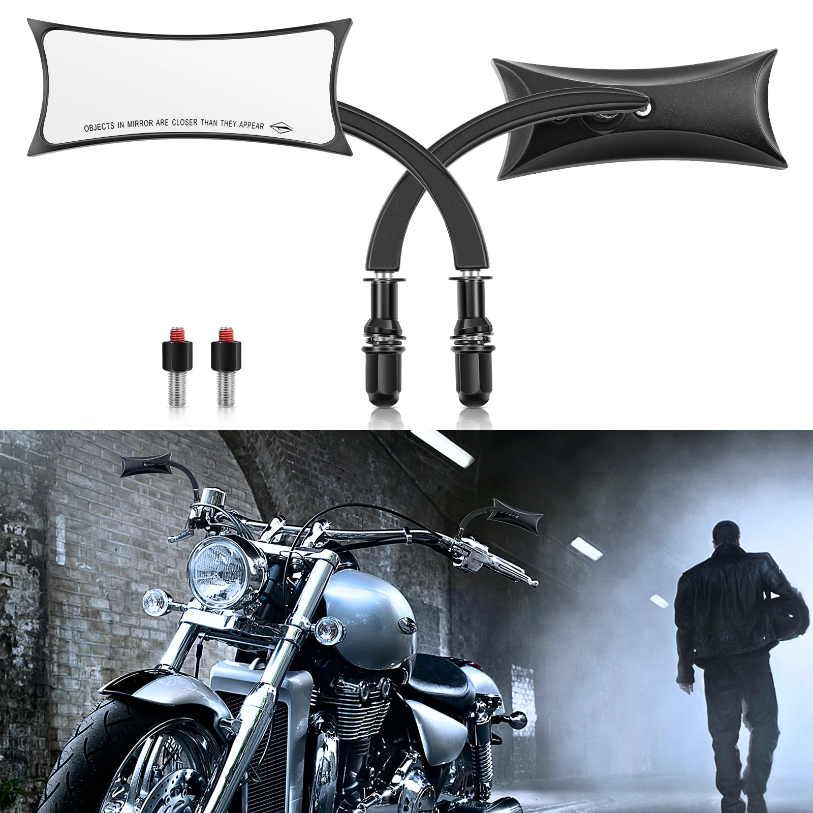 

2Pcs 8/10MM Black Chrome Motorcycle Rearview Mirror Aluminum Alloy Spear Blade Side Mirrors For Harley Cruiser Street Sport Bike