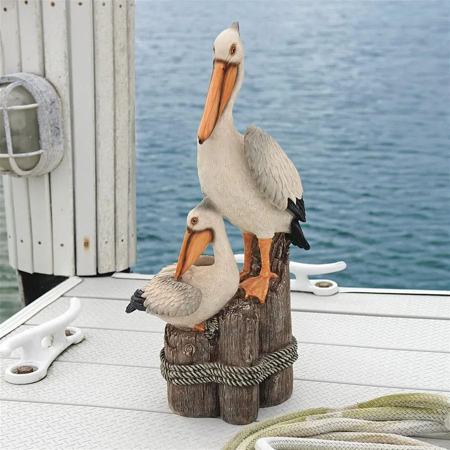 

Pelicans Garden Bird Statue, 12 Inches High, Handcast Polyresin, Full Color Finish