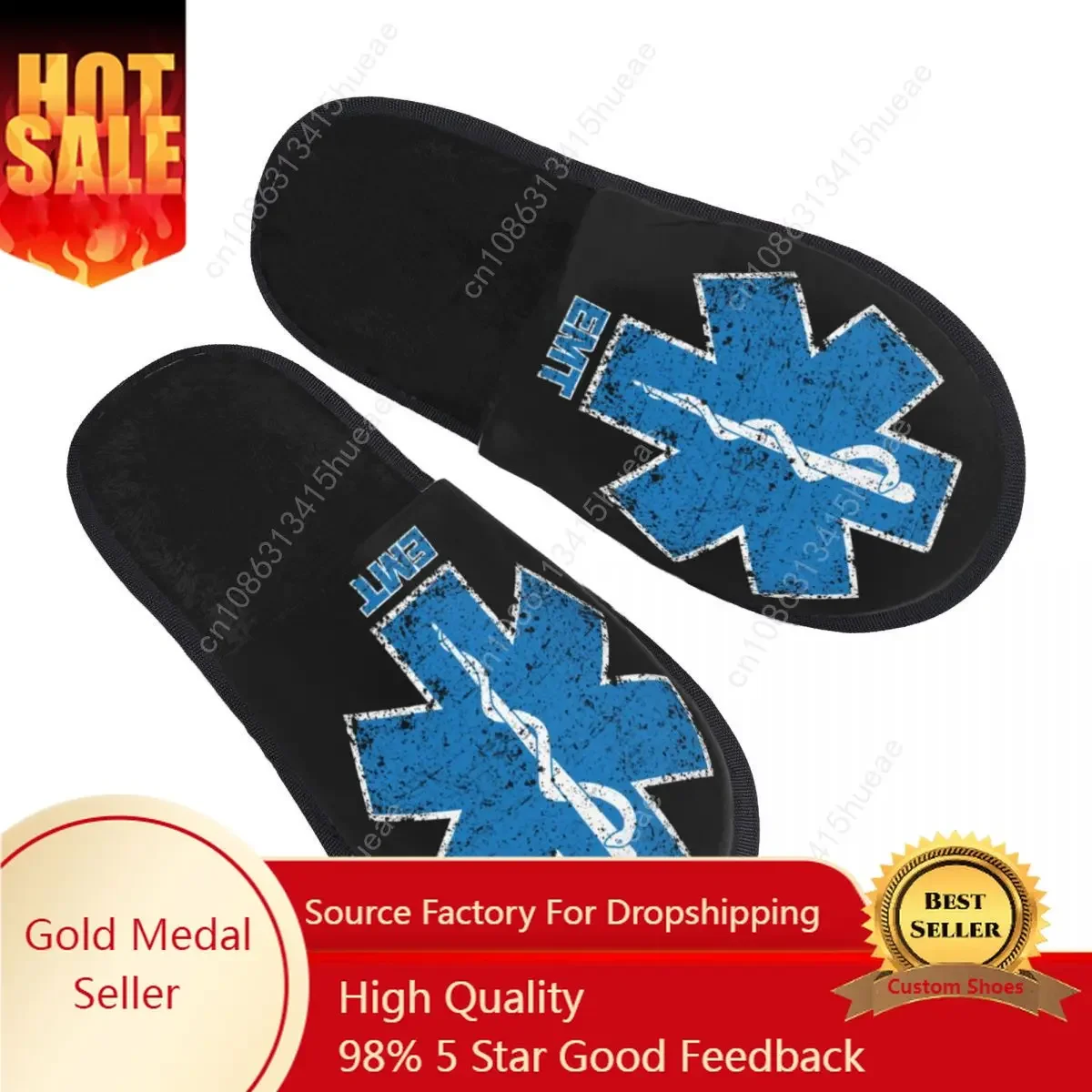 

Custom Emt Star Of Life House Slippers Women Soft Memory Foam Shoes Paramedic Medic Ambulance Comfy Warm Anti-skid Sole Slipper