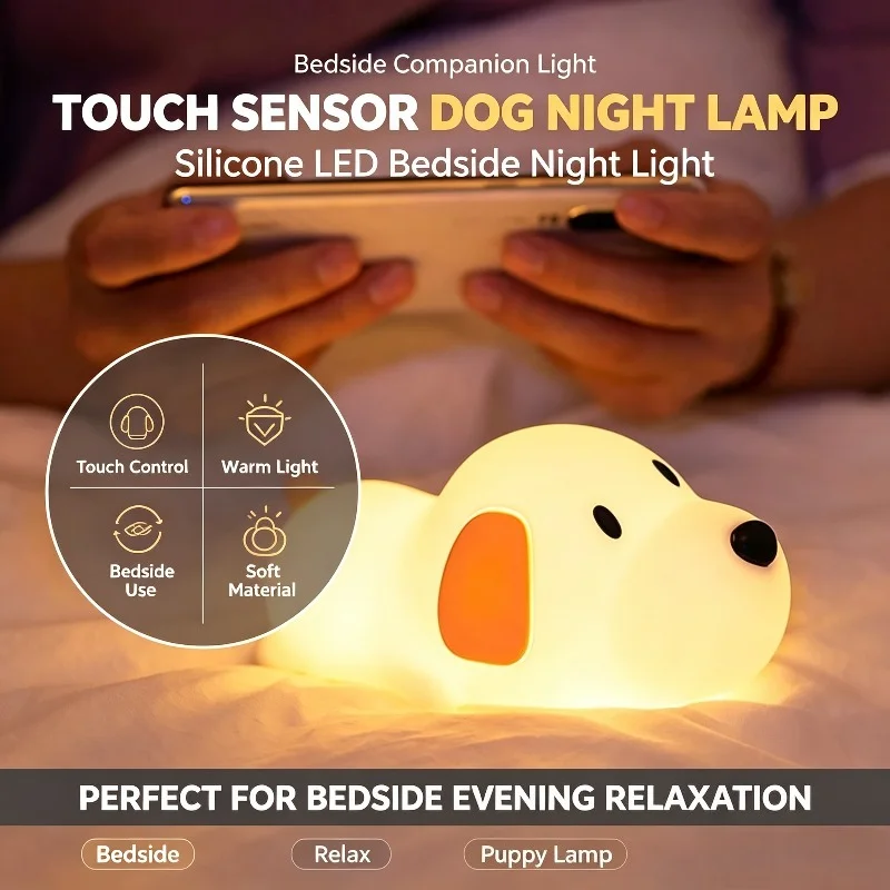 LED Puppy Lamp Silicone Dog Touch Children Bedroom Birthday Present Holiday Gift Decor for Boys Girls Kids Room Decoration