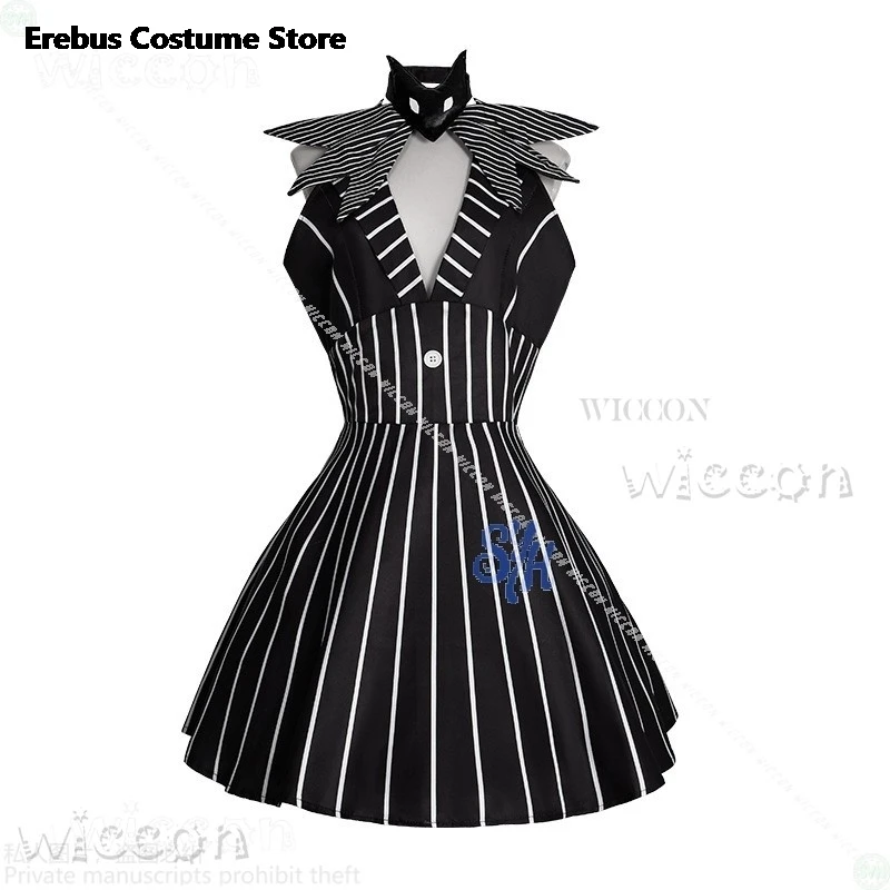 Disfraz Halloween Skully Genderswapped تأثيري أنيمي أنشطة حفلة أسود أبيض مخطط بلا أكمام عارية الذراعين زي Mujer niña #6