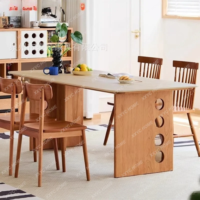 Ltravertine rock slab dining table Household small apartment dining table