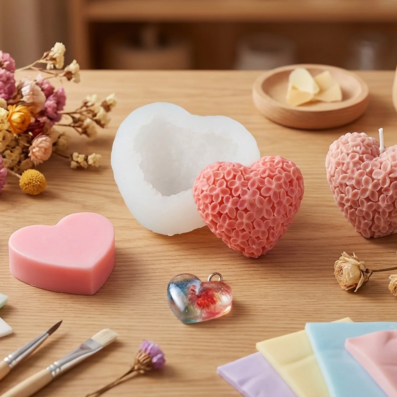 

Silicone Heart Flower Scented Candle Mold DIY Valentines Day Car Decoration