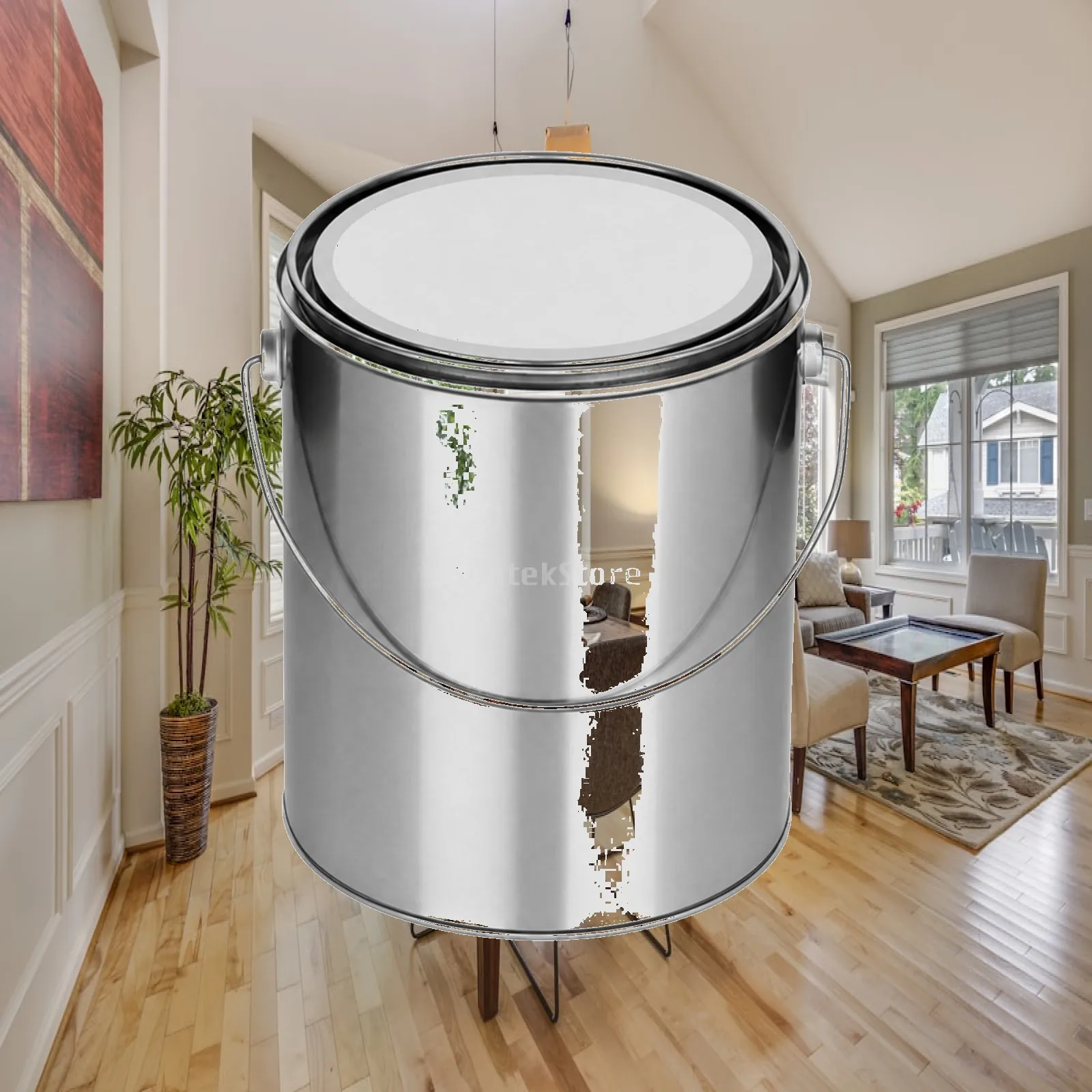 Cylindrical Tinplate Can with Lid and Carry Handle Heat Resistant Metal Sample Storage Container