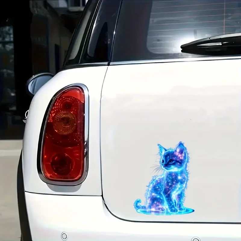 1PC Charming Blue Cat Motorcycle Stickers Waterproof for Scooter Fuel Tank Front Fairing Vinyl Decals Car Window Decoration image 5