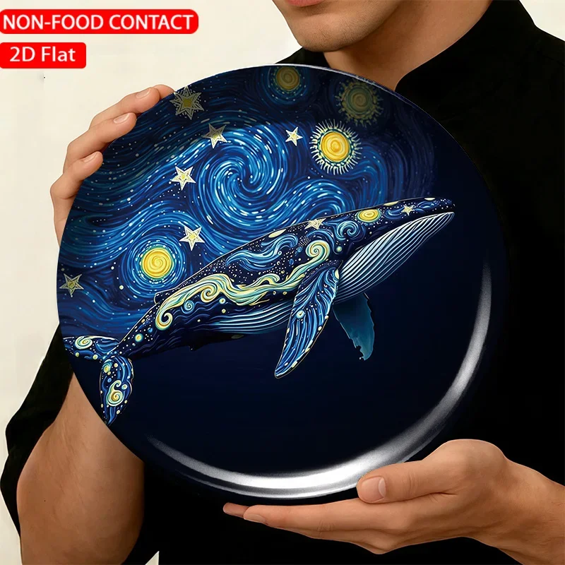 1pc Ceramic Decorative Plate, Night Whale Art Decorations, Wall Home Decor- for Decorative Purposes Solely, NON-FOOD CONTACT-