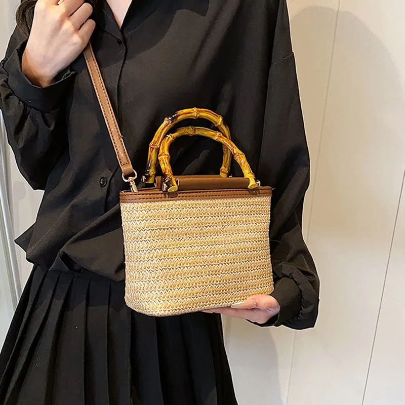 

Women Crossbody Bag Weaving Process Solid Color Simple Large Capacity Versatile Vacation Multi Functional Grass Woven Handbag