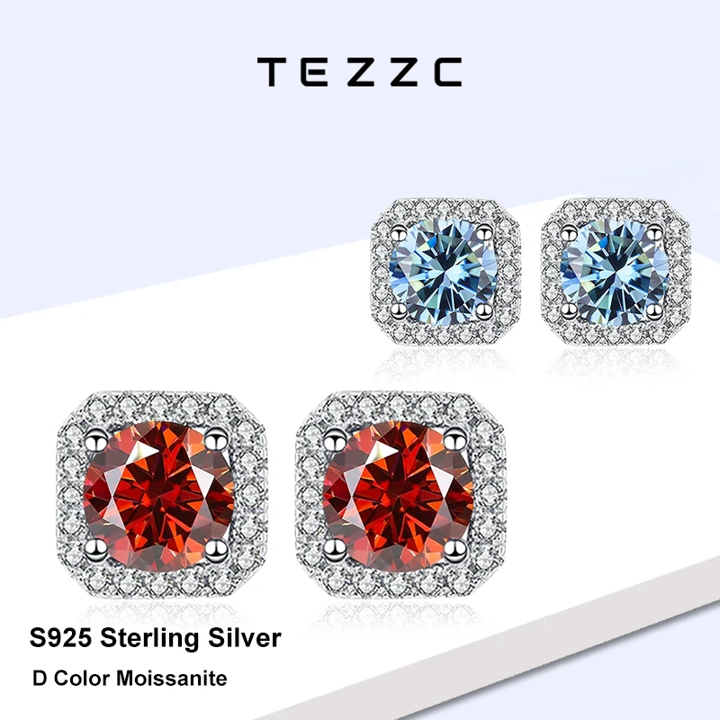 

Tezzc Colored Moissanite Earrings Diamond Stud Earrings For Women Luxury 925 Sterling Silver Bride Wedding Jewelry Wholesale