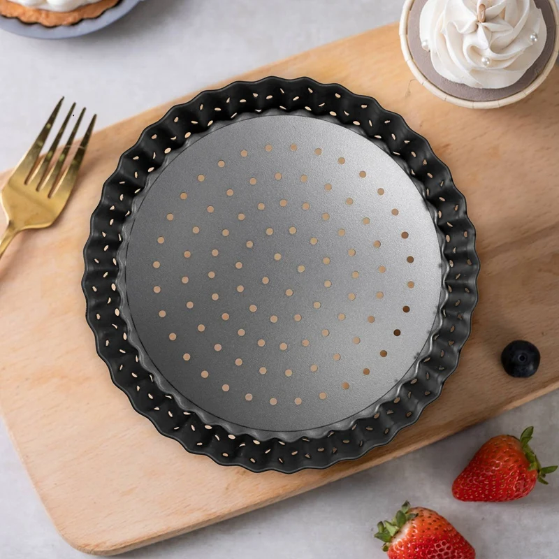 4 Pack Quiche Tart Pan,5 Inch Round Perforated Pizza Baking Tray Non-Stick Tart Tin With Holes For Cakes,Pies,Quiches