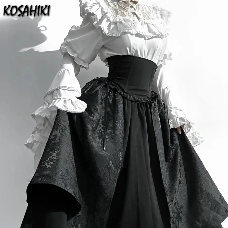 Camisa de manga acampanada de Lolita para chica Kawaii japonesa, blusa de retazos de encaje estético Y2k, Tops para mujer JK, Blusas holgadas