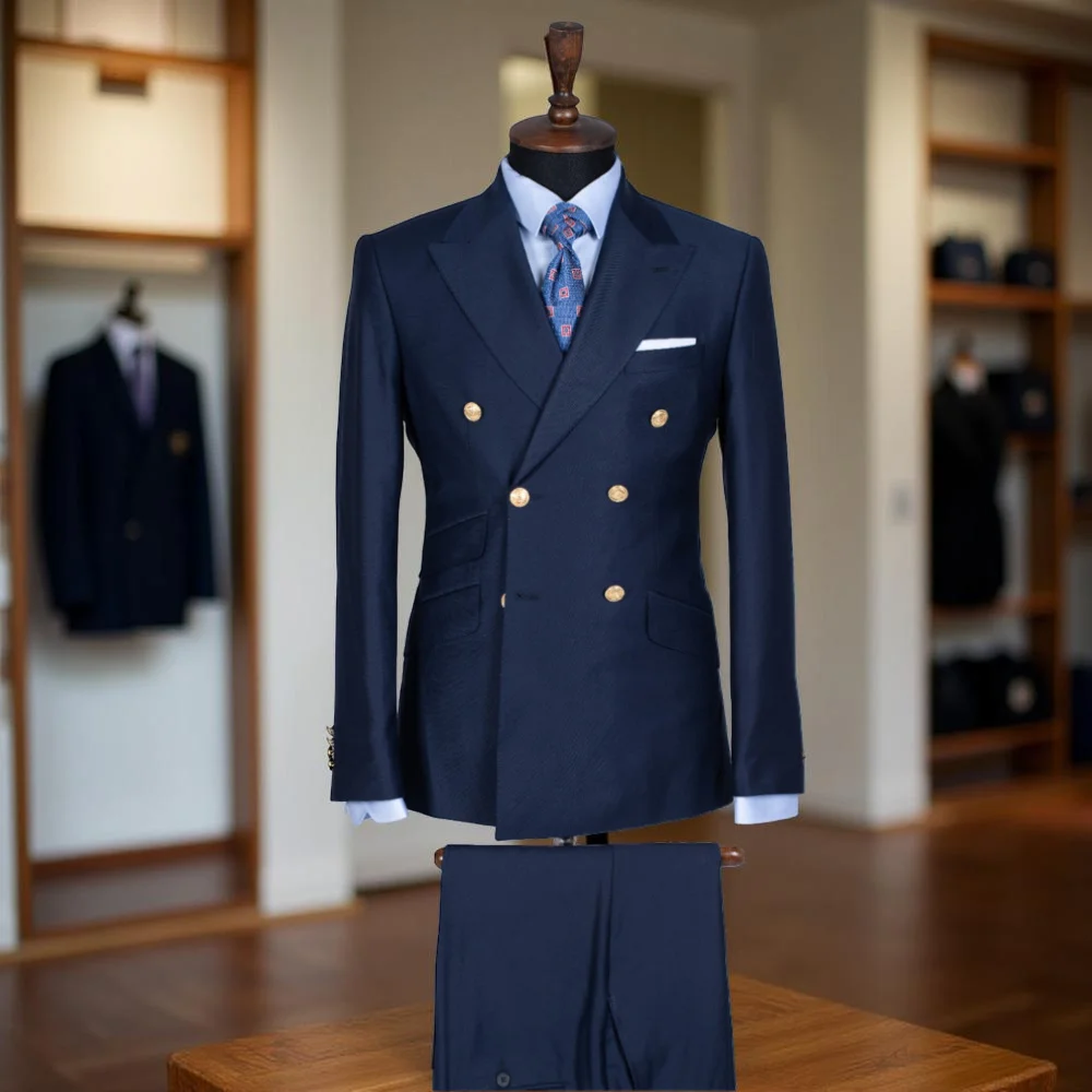 

Double Breasted Formal Men Suits Slim Fit Peak Lapel Groom Tuxedo for Wedding Celebrity Party 2 Pieces Suit Jacket with Pants