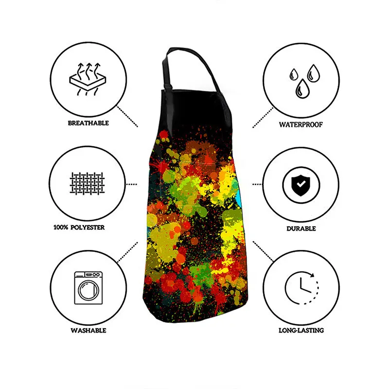 1PC Creative Tie Dye Apron Kitchen Waterproof Aprons For Women Men Oil-Proof Female Adult Cooking Accessories