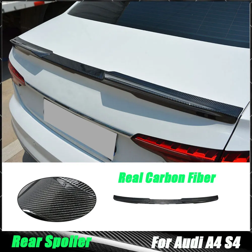 

Задний спойлер багажника из настоящего углеродного волокна для Audi A4 S4 2017-2024, спойлеры, крышка, крыло, FRP, внешние аксессуары для автомобилей, кованый карбон