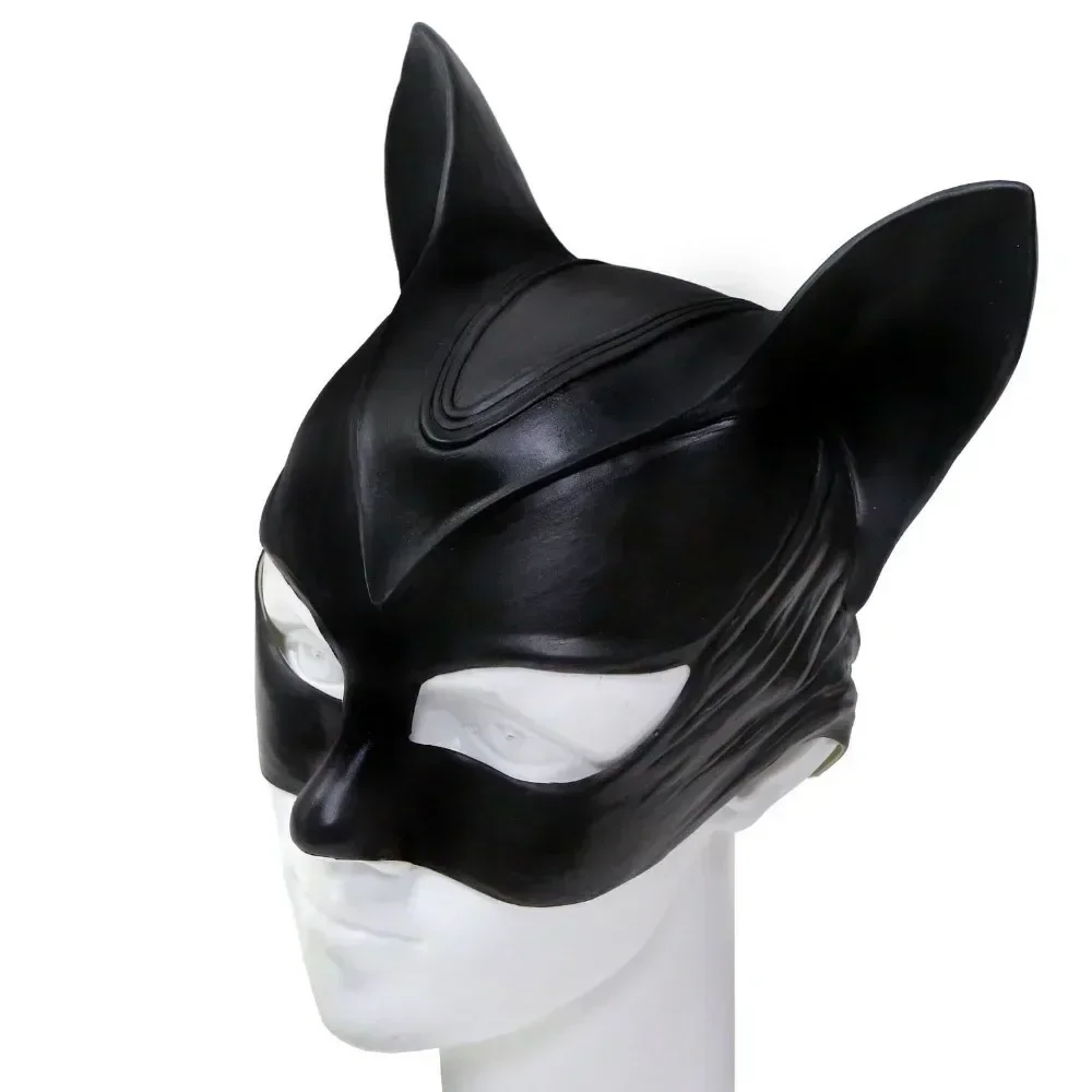 

New 2025 Woman Sexy Cat Selina Kyle Mask Bruce Wayne Cosplay Costume Latex Helmet Fancy Adult Halloween