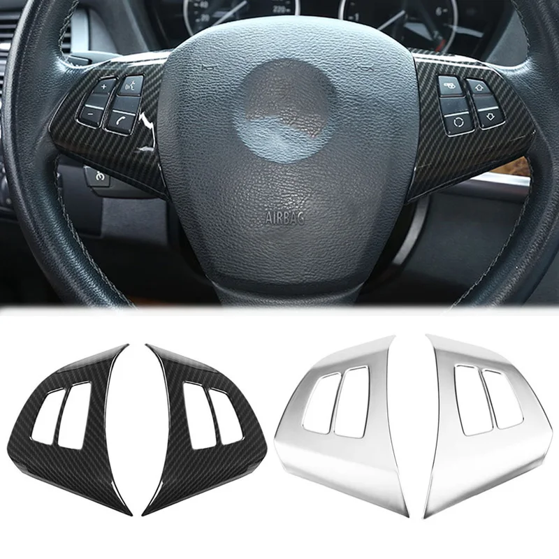 For BMW X5 E70 X6 E71 2008 2009 2010 - 2013 ABS Car Carbon Fiber Style Interior Steering Wheel Switch Button Frame Cover Sticker