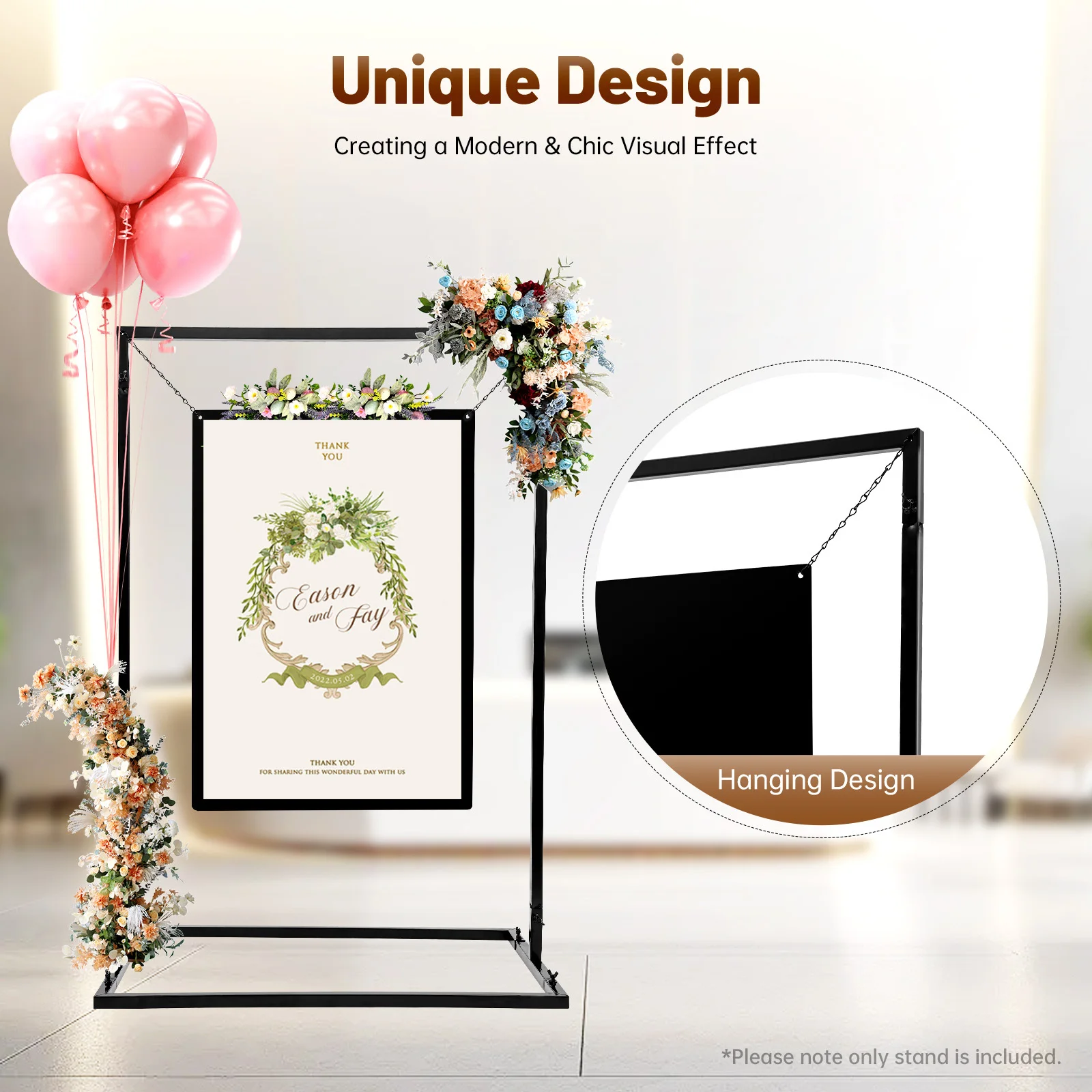 

1 High-Class Iron Wedding Sign Stand - 75x50x110cm Board 50x70cm Black - Indoor Outdoor Hanging Chalkboard Rust-Resistant