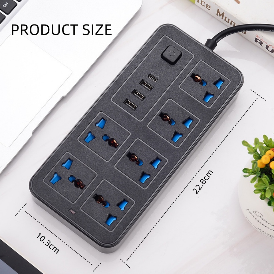  EU/US/UK Power Strip 2m Extension Cord AC Outlet Power Socket USB Type C Port Universal Power Strip Multi-Port Electrical Socket 