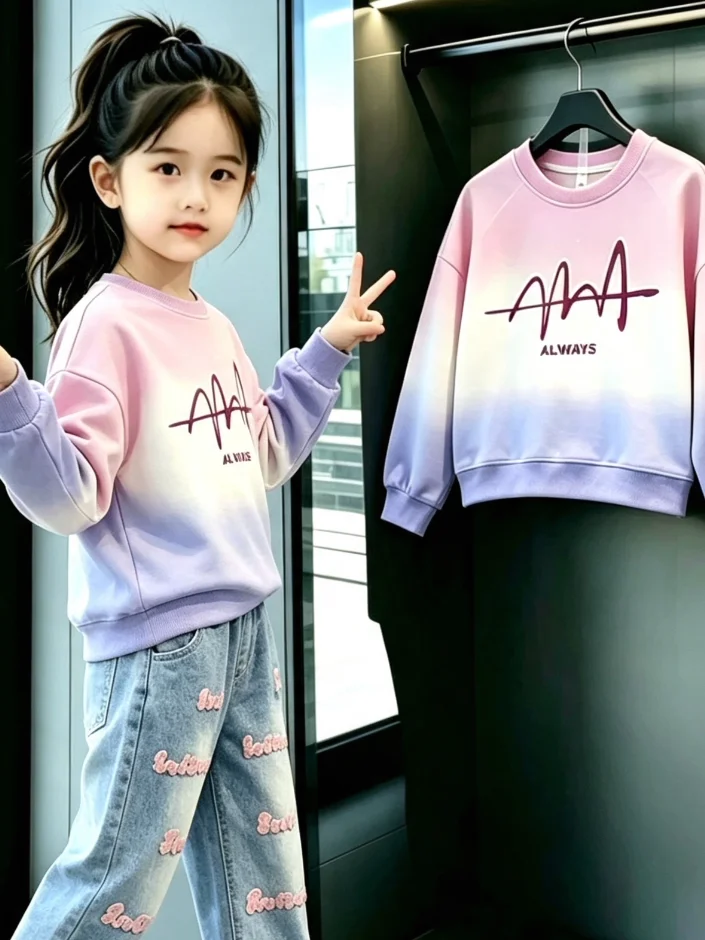 Girls' Loose Fit Long Sleeve Letter Print Sweatshirt Sweet Base Layer Top Autumn Fashion Children's Clothing 2026 New Style