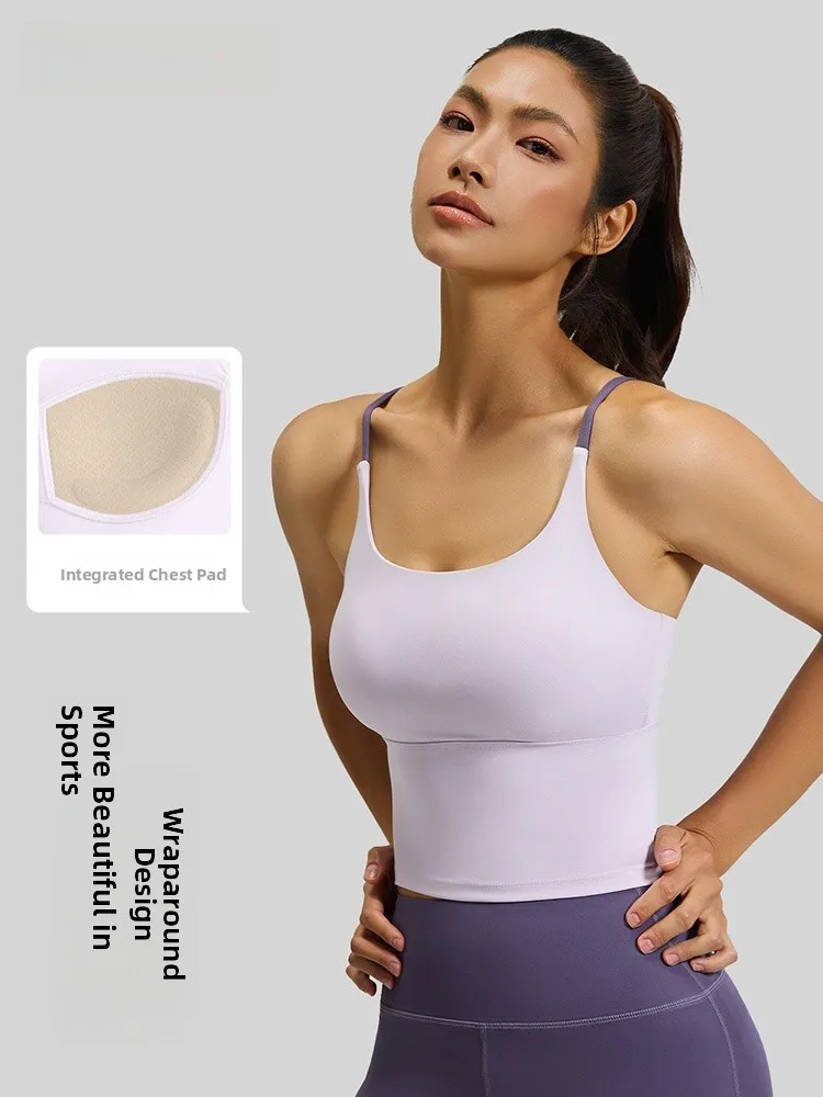 高弾性ヨガスポーツブラトップ、胸パッド付き、フィットネス、ピラティス、スポーツベスト、センセーションクロスバックデザイン、u字型ショルダーストラップ